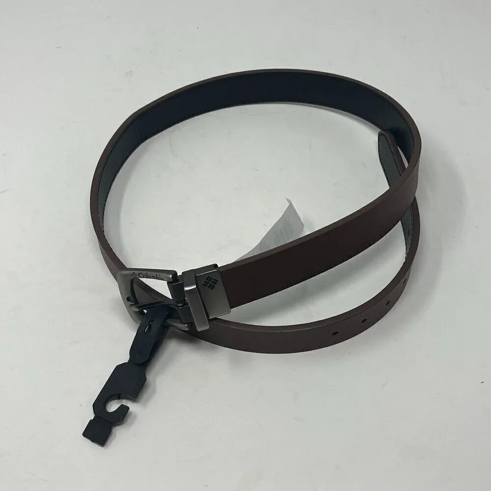 NWT Columbia brown leather belt boys silver hardware large 30-32